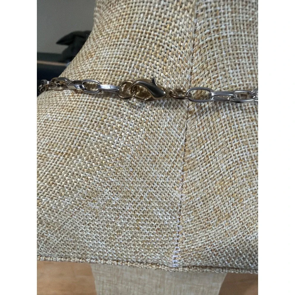 Silver Tone Textured Hammered Multi Circle Ring Long Link‎ Statement Necklace